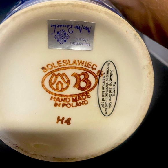 Polish Pottery Cobalt Blue & White Swirls Pitcher - Picture 6 of 10